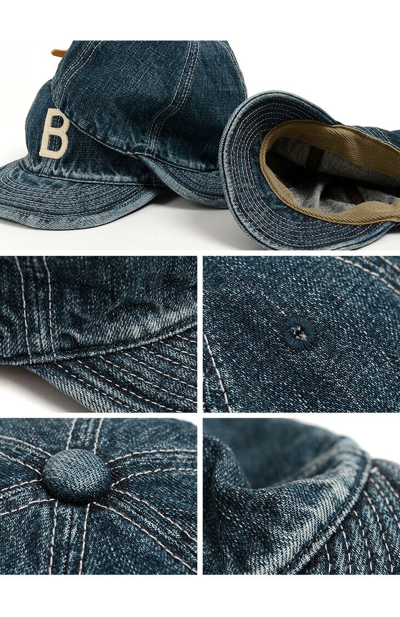 Special order selvage denim cap with initials badge,, large image number 6