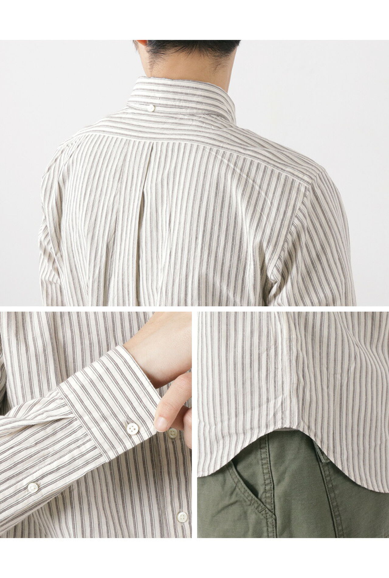 Cotton Linen Stripe Button Down Shirt,, large image number 7