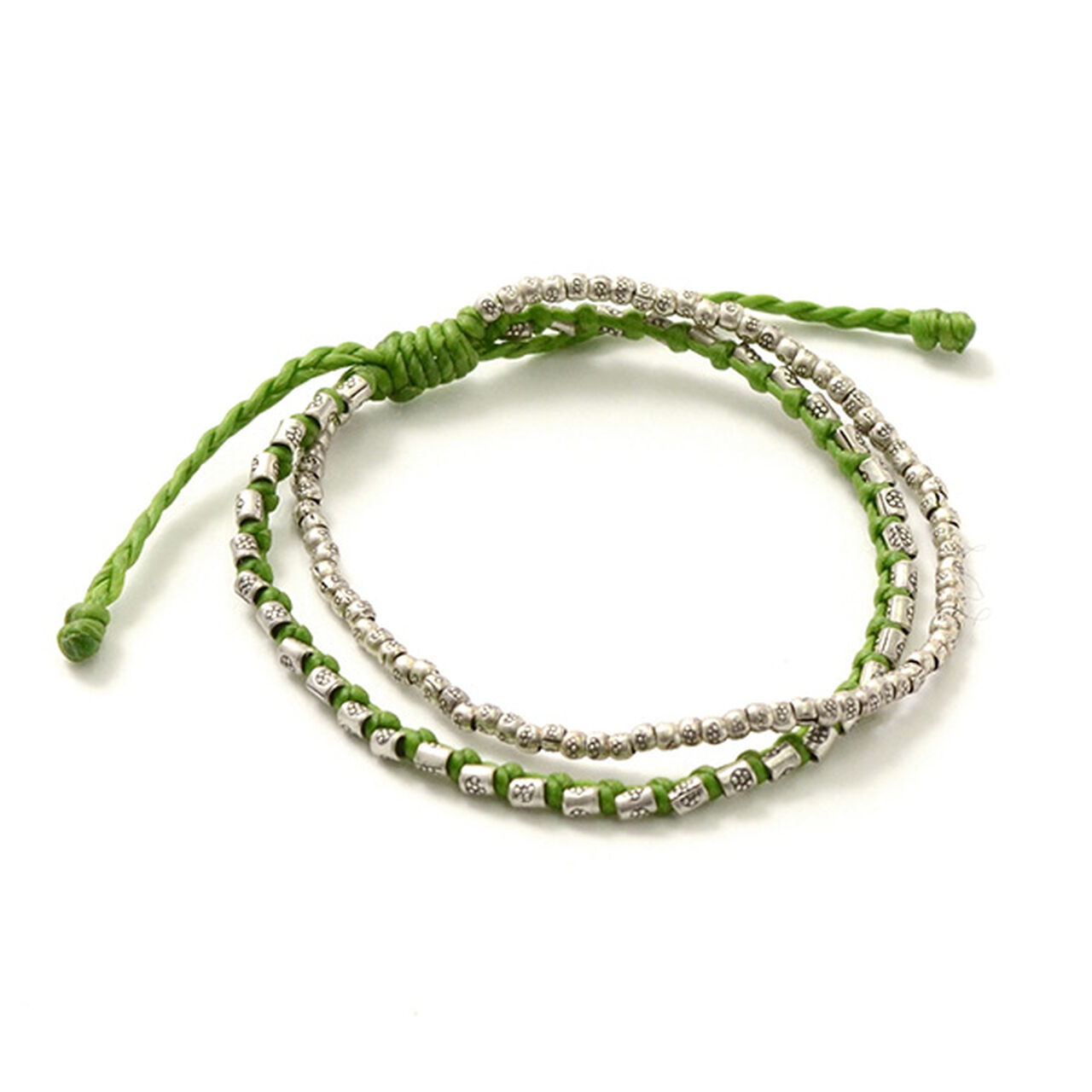 Double strand bracelet with silver waxed cord,Green, large image number 0