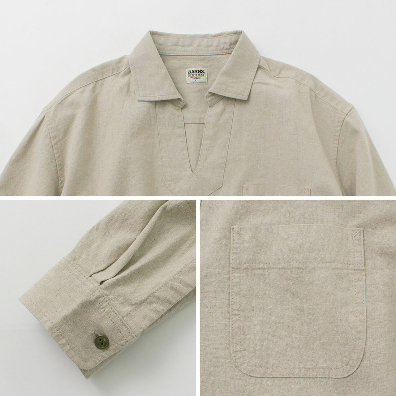 Cotton linen skipper button works concho shirt,, large image number 14