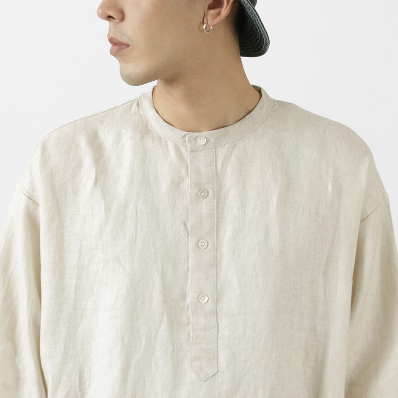 Linen cloth Henley Neck T-Shirt,, large image number 8