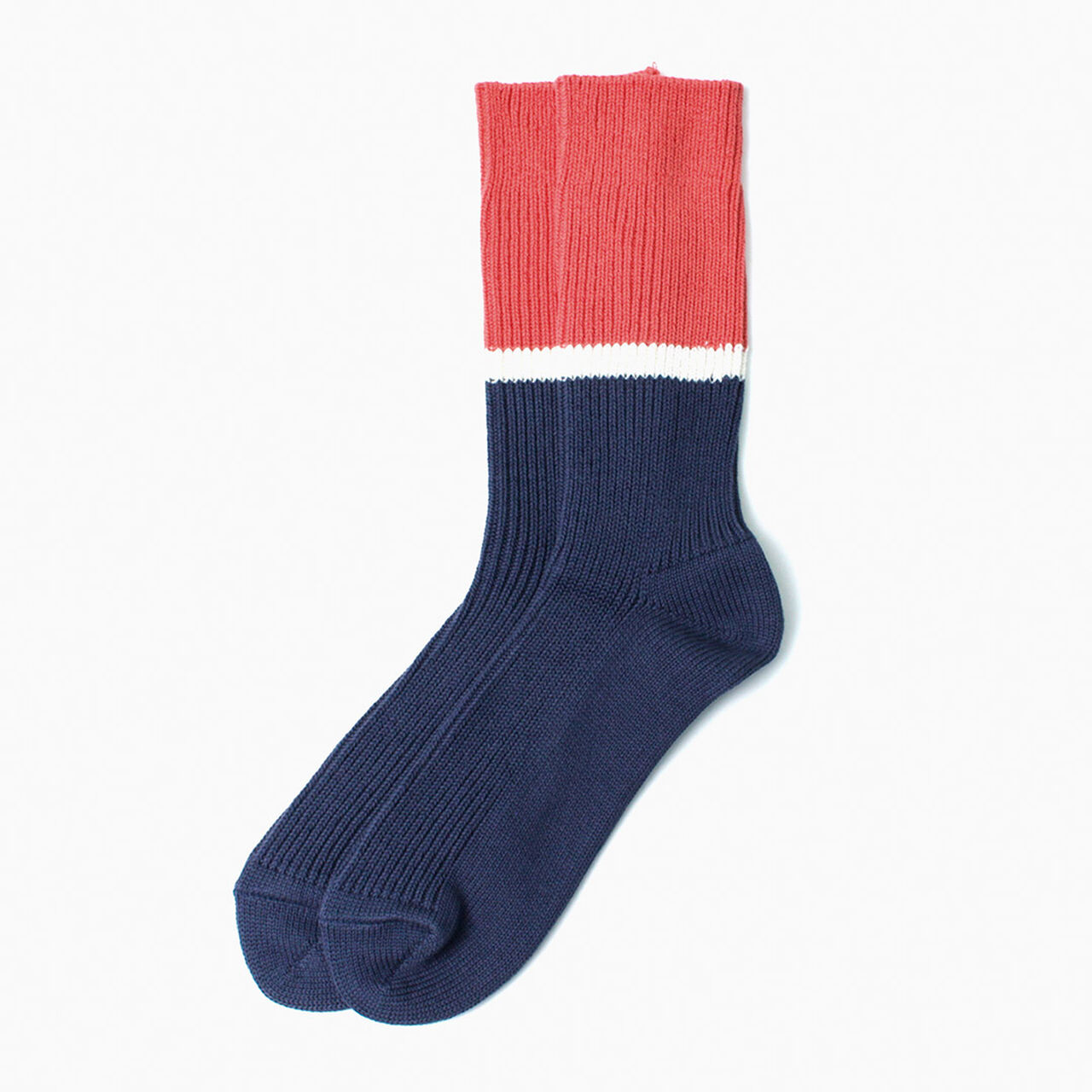 Bicolour ribbed crew socks,LightRed_InkBlue, large image number 0