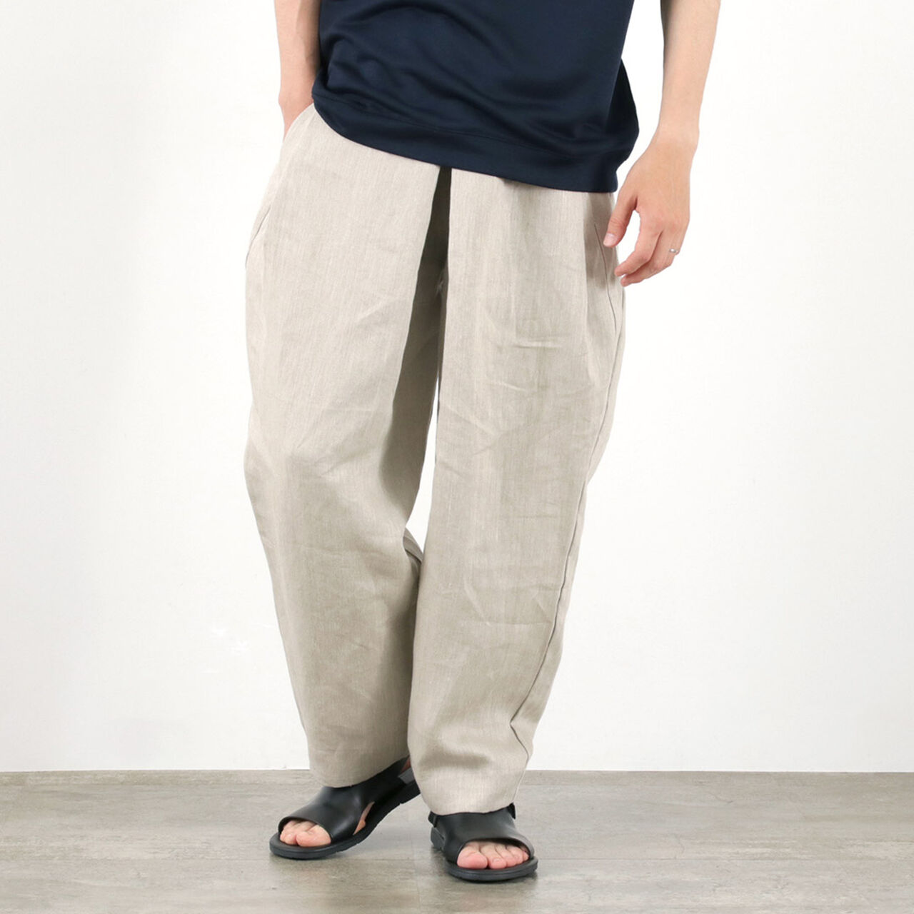 Vintage Linen Wide Tucked Easy Pants,Greige, large image number 0