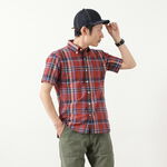 Short Sleeved Cotton Linen Lamy Madras Check Button Down Shirt,Red, swatch