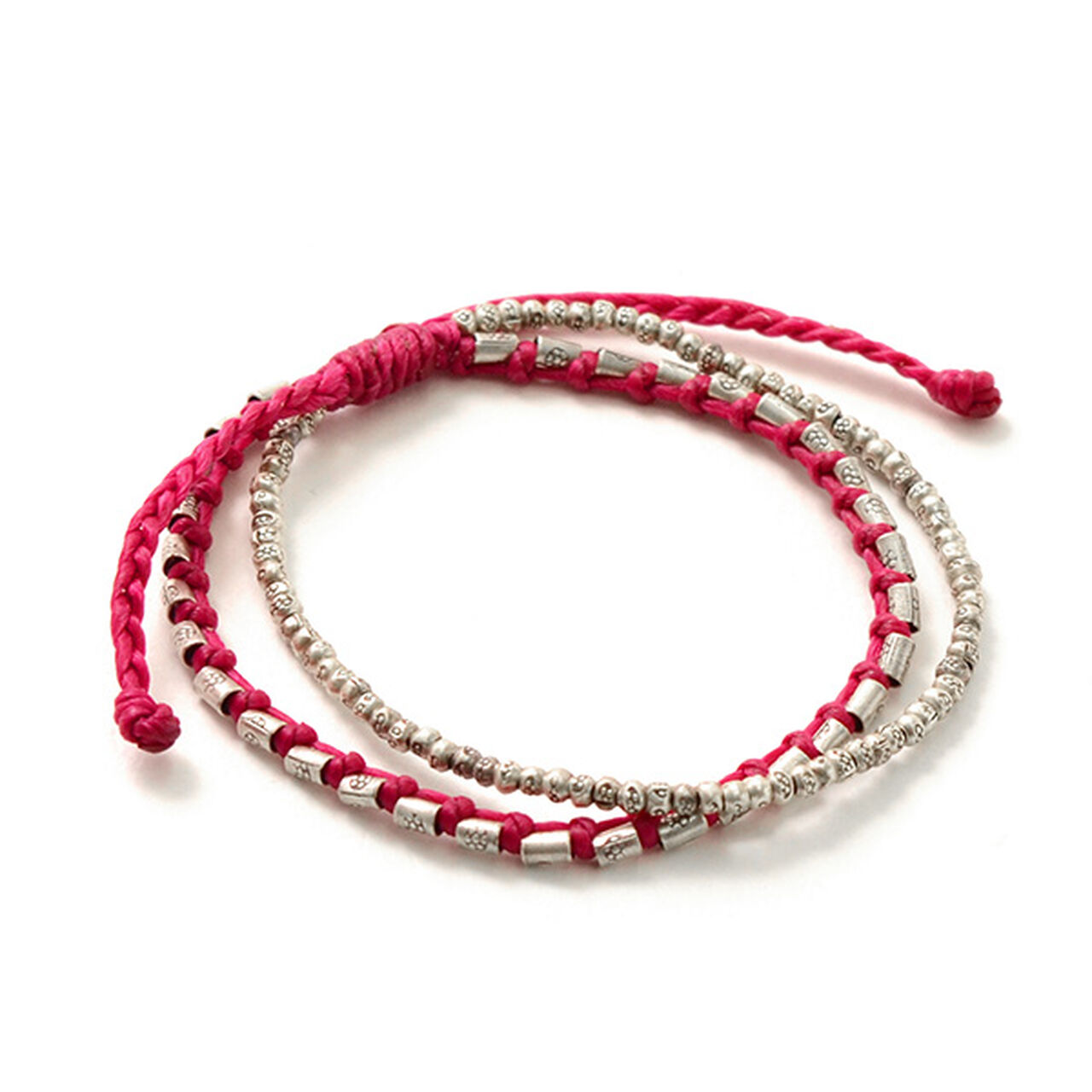 Double strand bracelet with silver waxed cord,Fuchsia, large image number 0
