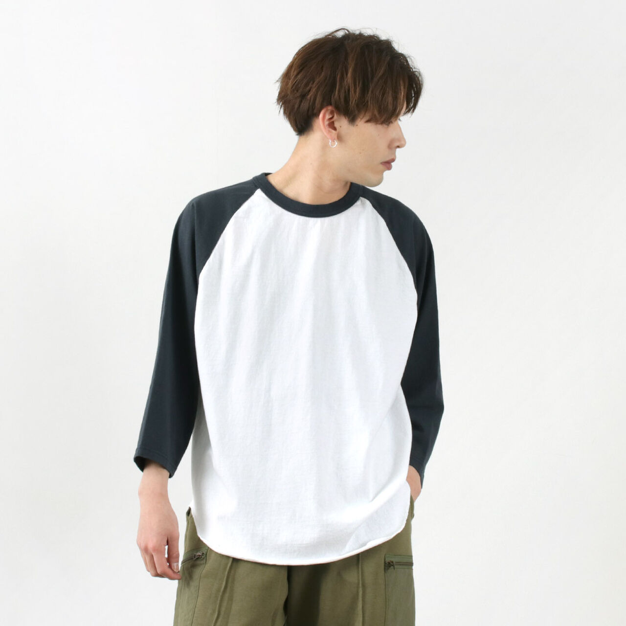 7/10 Sleeve 2 Tone Baseball T-Shirt,White_Carbon, large image number 0
