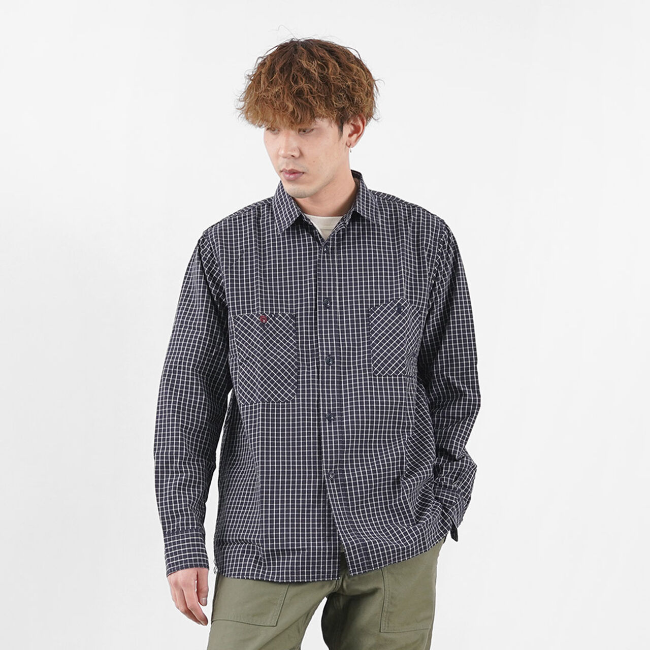 F3489 GRAPH CHECK WORK SHIRT,Navy, large image number 0