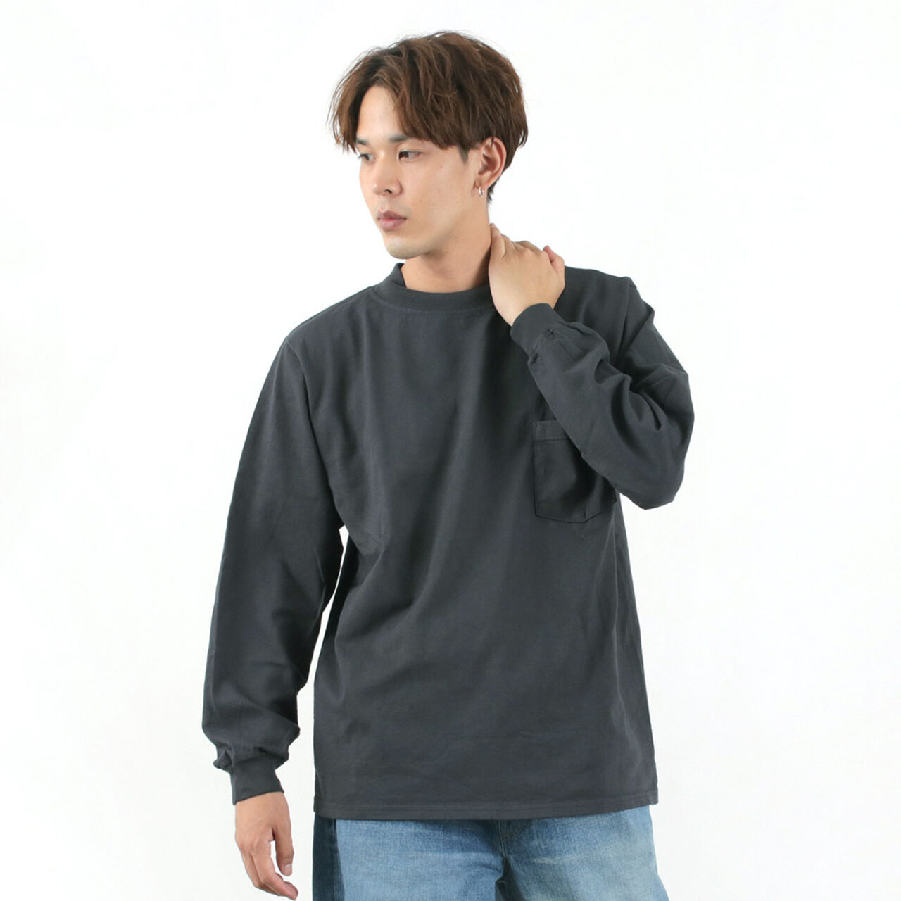 Long Sleeve Mock Neck Pocket T-Shirt,UsedBlack, large image number 0