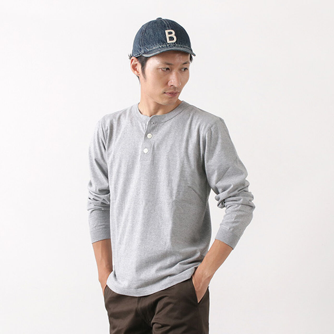 BR-3044 Small Knitted Henley Neck L/S T-shirt,Grey, large image number 0