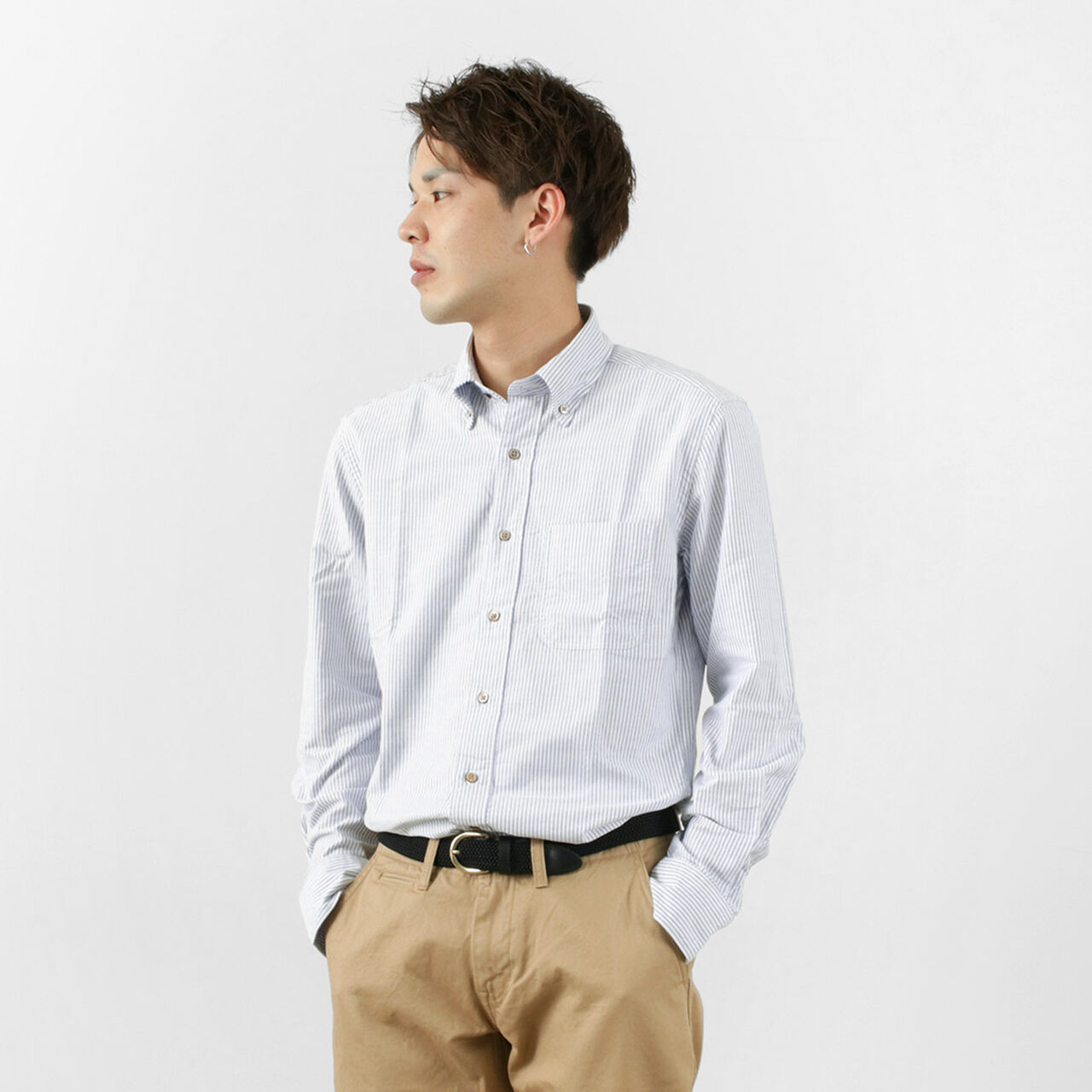 Oxford B.D shirt,Navy_White, large image number 0