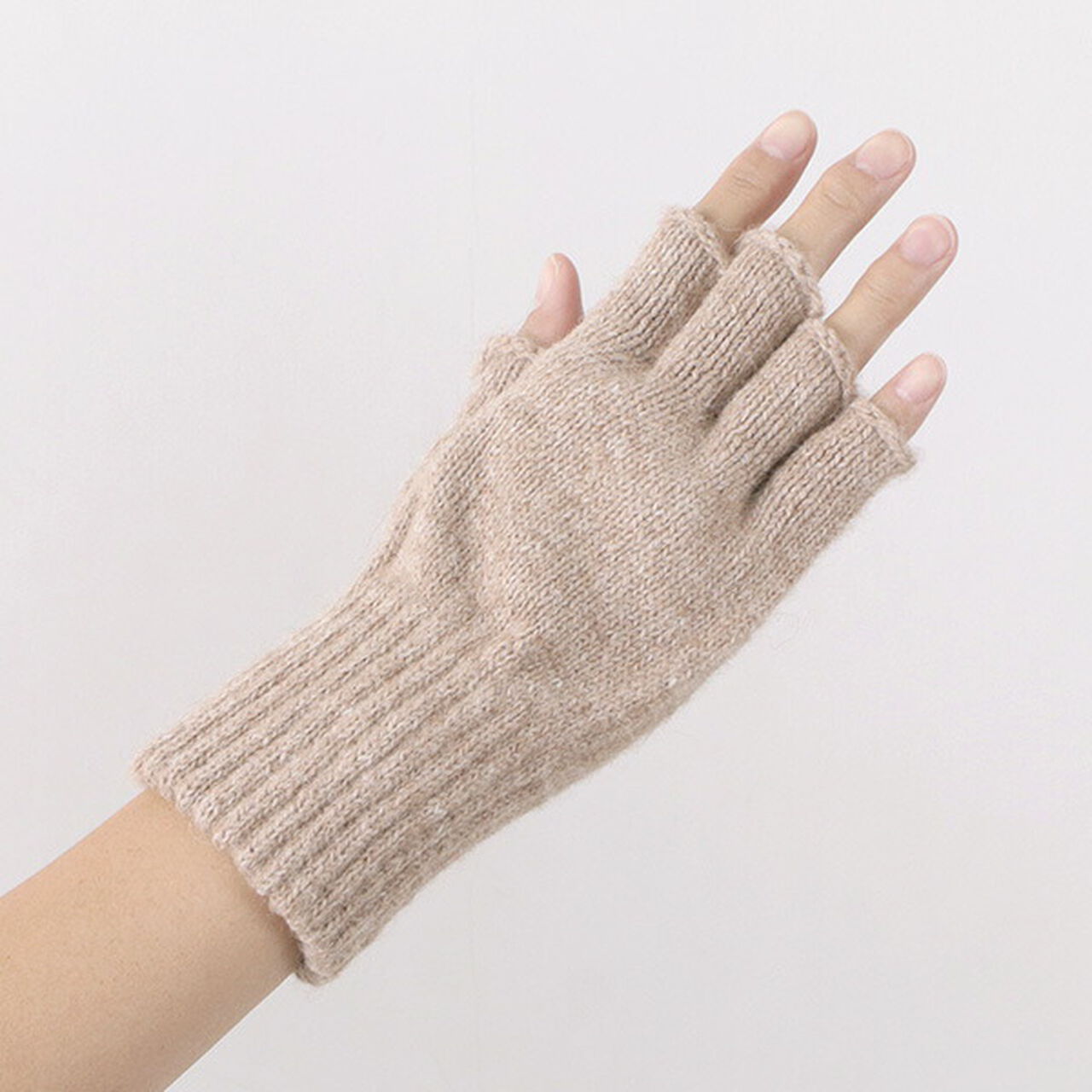 Alpaca fingerless knitted glove,Beige, large image number 0