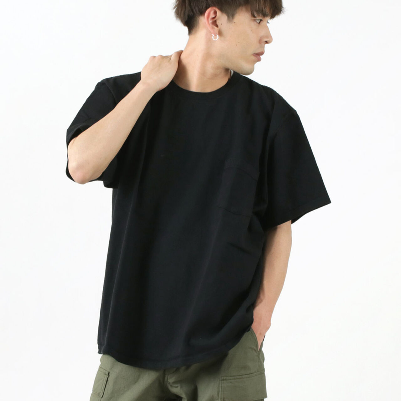 Short Sleeve Pocket Big T-Shirt,Black, large image number 0