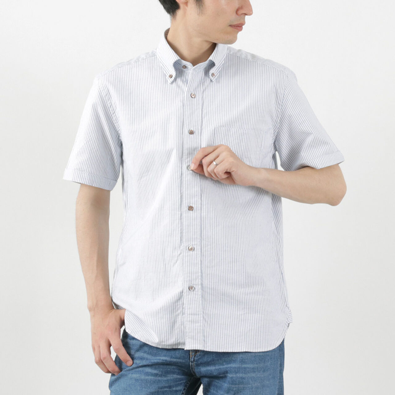 Premium Oxford Short Sleeve Button Down Shirt,Navy_White, large image number 0