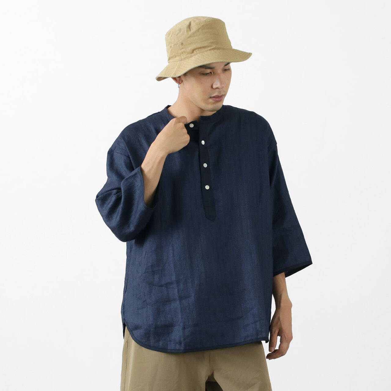 Linen cloth Henley Neck T-Shirt,, large image number 15