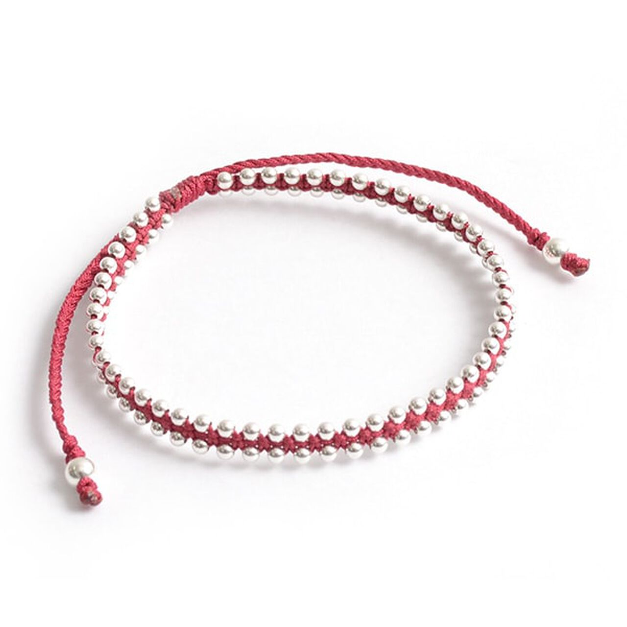 Silver Ball Beads Duo Bracelet,DarkRed, large image number 0