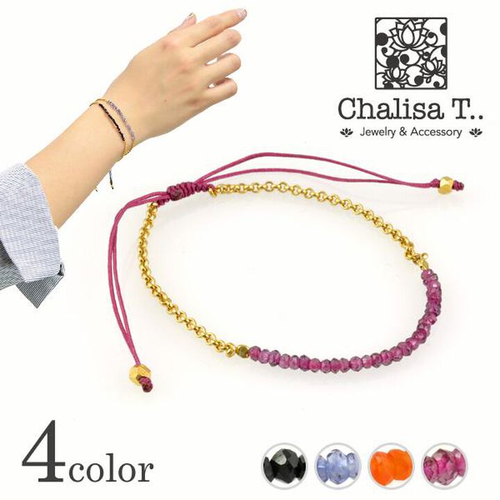 Chain Stone Beads Notched Cord Bracelet