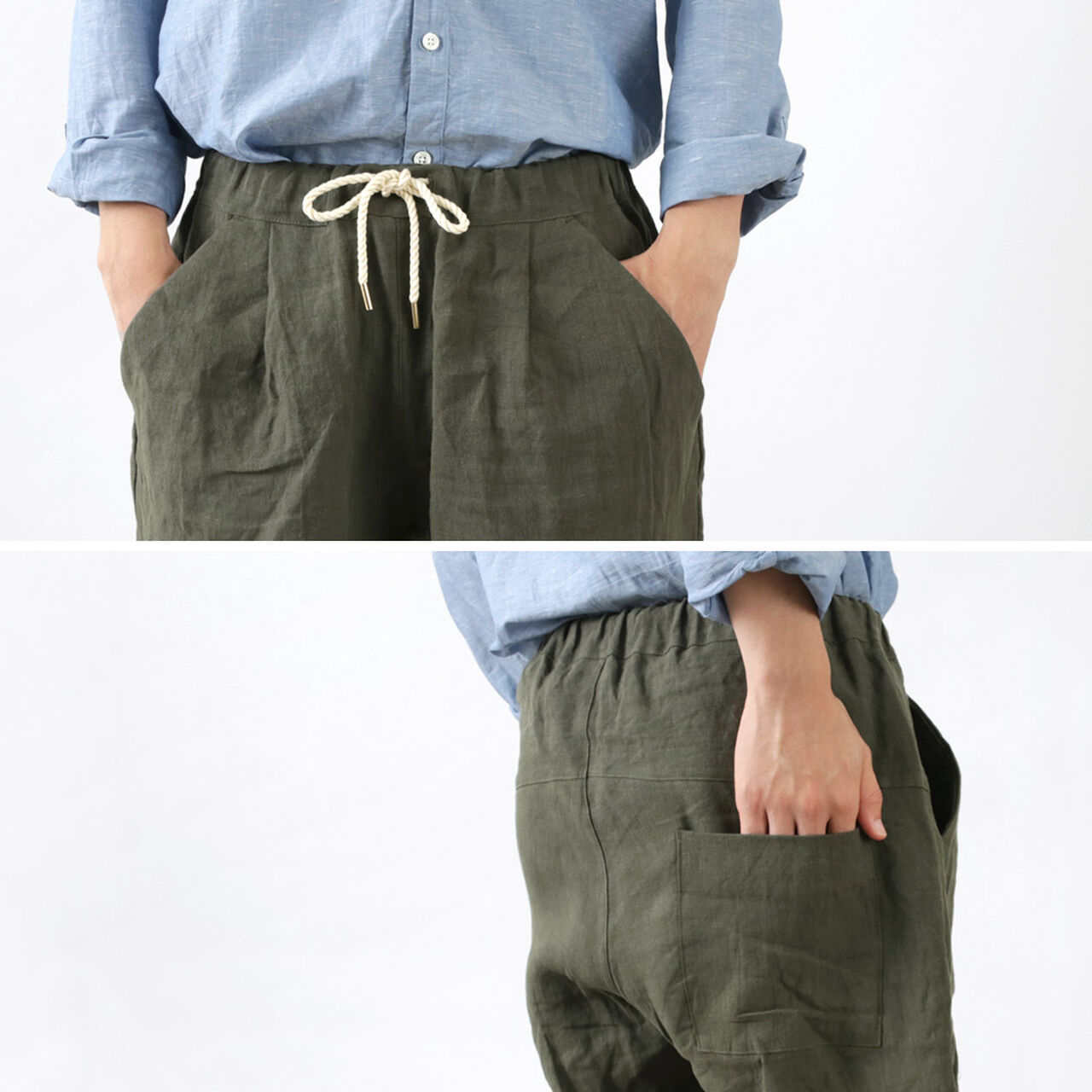 French Linen Tuck Half Pants,, large image number 10