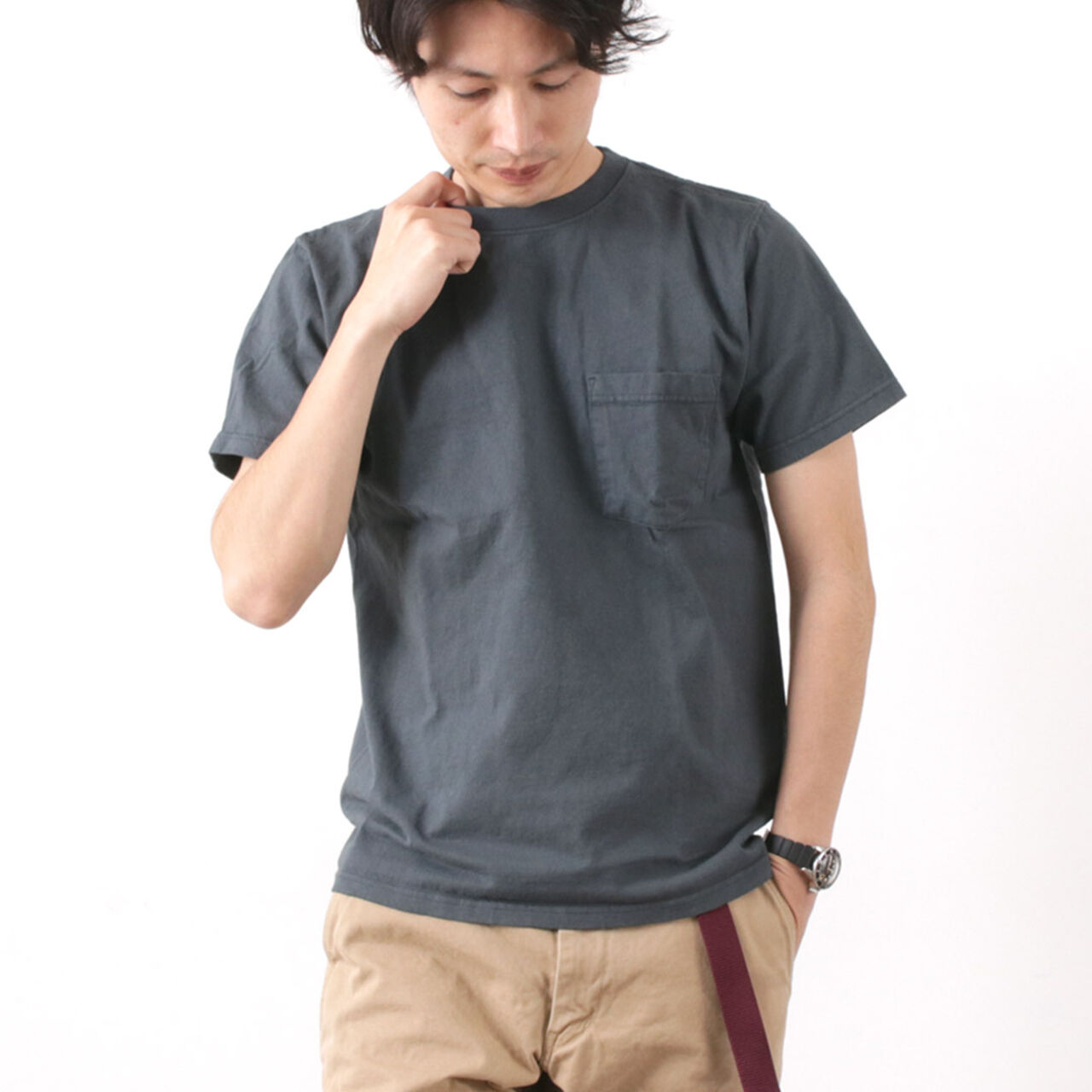 Pocket T-shirt Short Sleeve,Charcoal, large image number 0