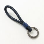 Braid Leather Key Chain,Navy, swatch