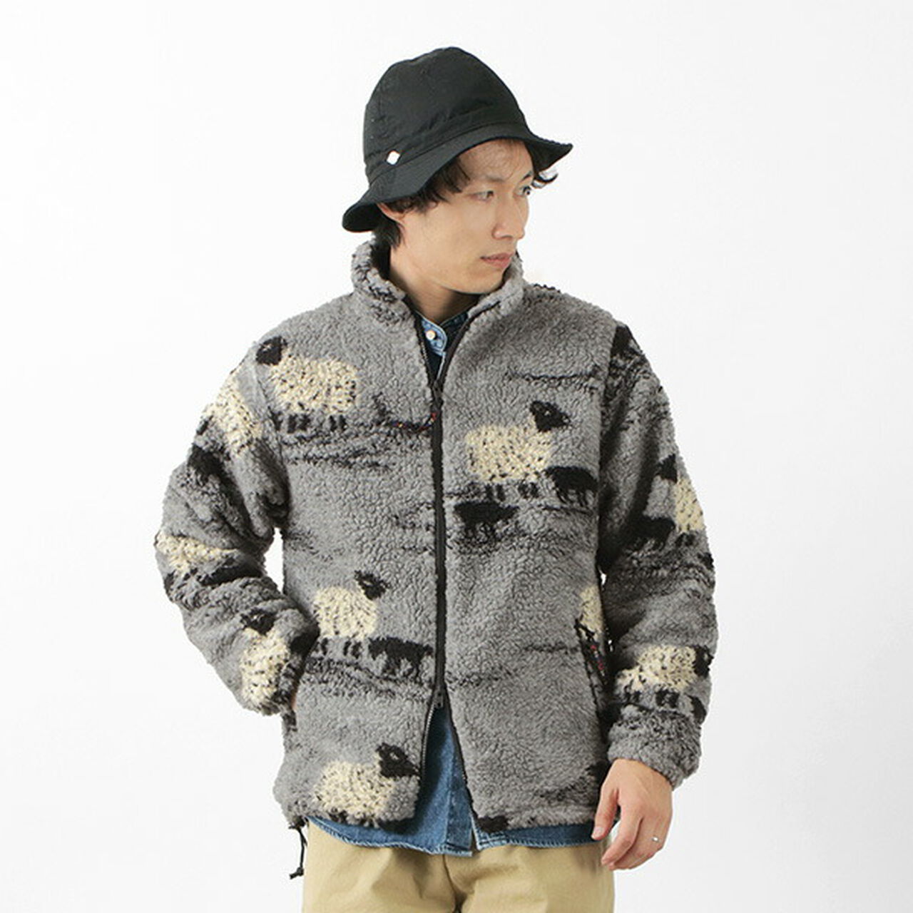 Jacquard Woven Boa Fell Jacket,Grey_SheepLamb, large image number 0