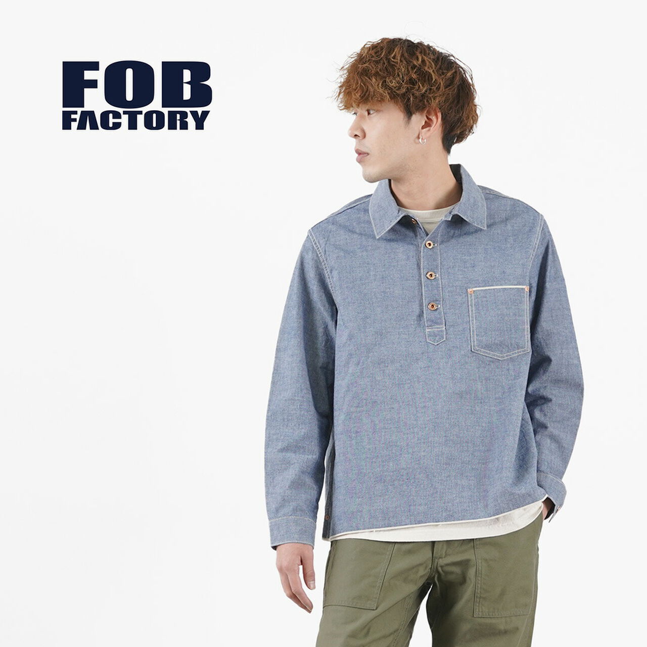 F3487 Chambray pullover shirt,, large image number 1