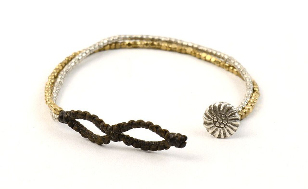 Karen Silver Beads Brass Double Cord Bracelet,, large image number 7