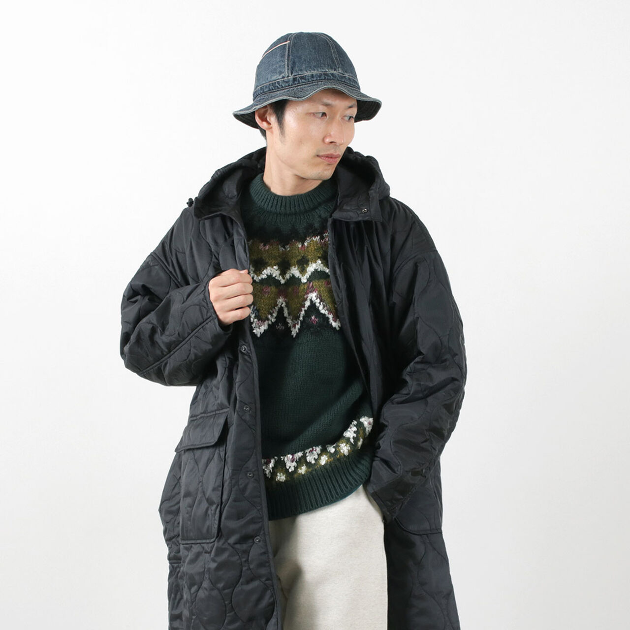 Nylon Rip Gourd Quilted Coat Hoodie,, large image number 14