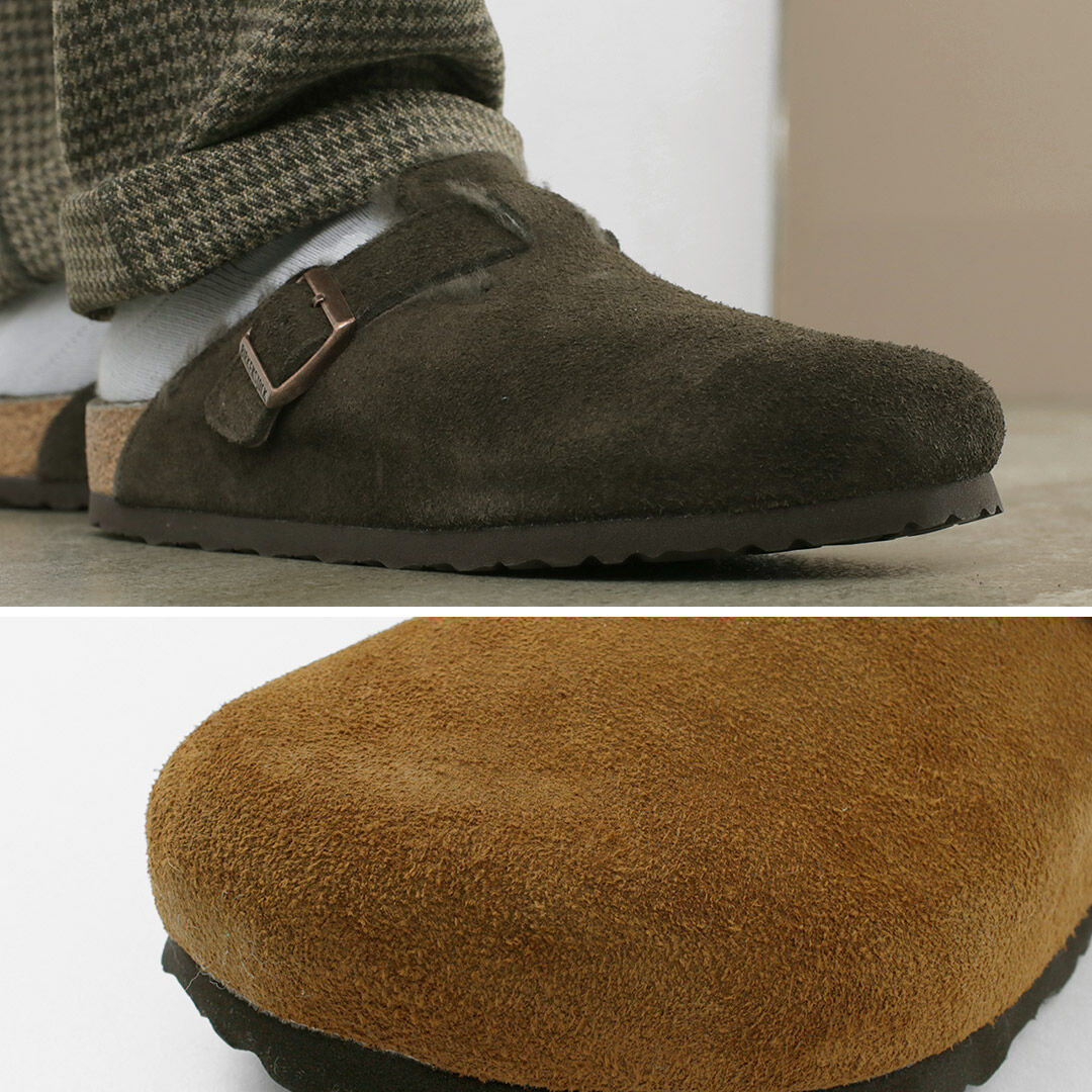 BIRKENSTOCK Boston Shearling Suede Leather Fur Sandals