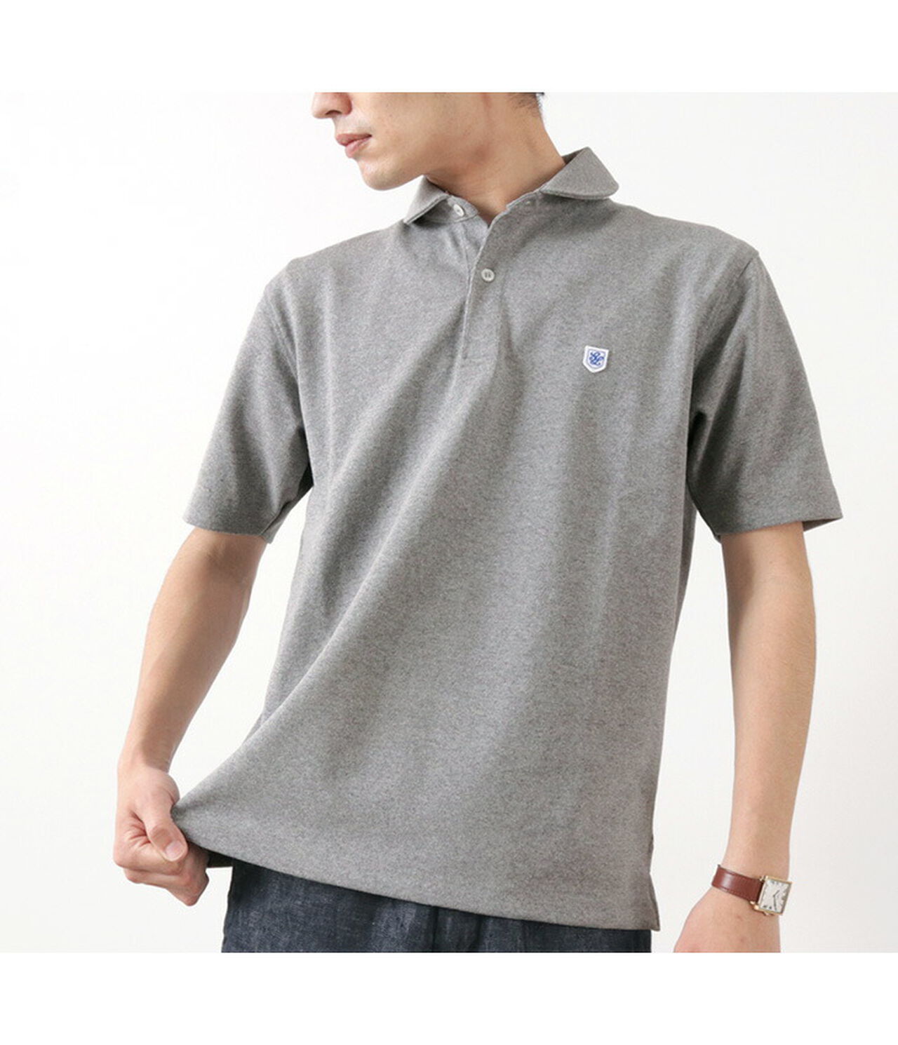 Plain Heavy Jersey Round Collar Polo Shirt,, large image number 5