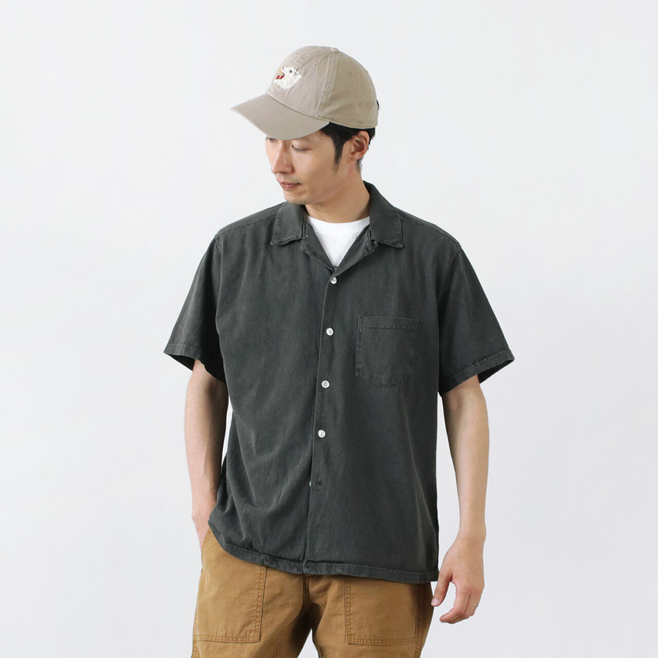 Short Sleeve Open Collar Tee Shirt,P-Black, large image number 0
