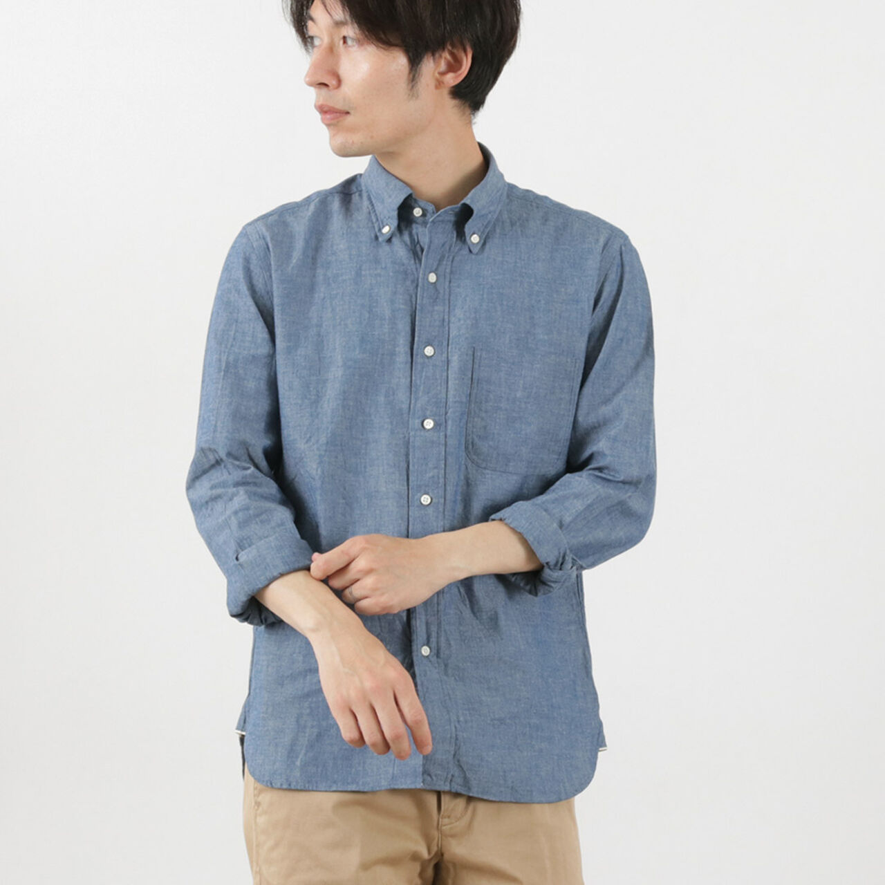 Selvage Chambray Button Down Shirt,Blue, large image number 0