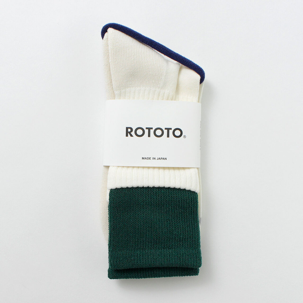 R1421 Organic cotton double layer crew socks,Green_OffWhite, large image number 0