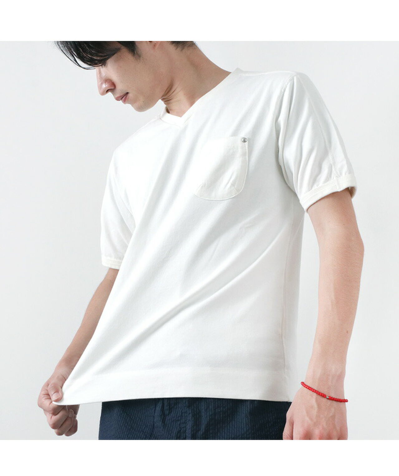 Split raglan pocket V-neck T-shirt,, large image number 6