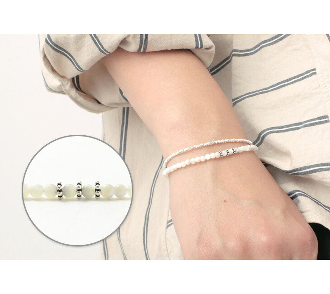 Round shell wrap bracelet with Karen silver flat bead,, large image number 5
