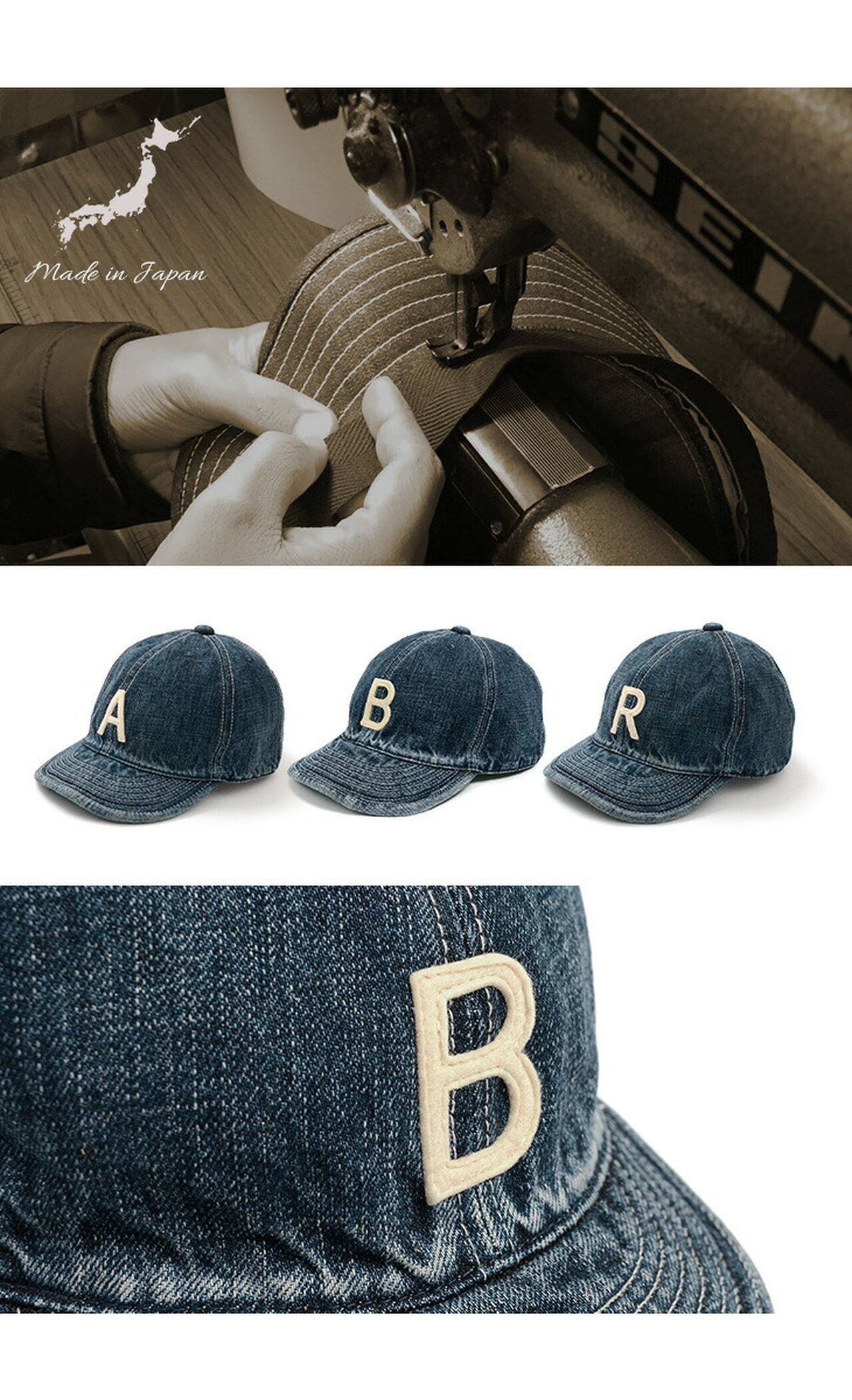Special order selvage denim cap with initials badge,, large image number 5