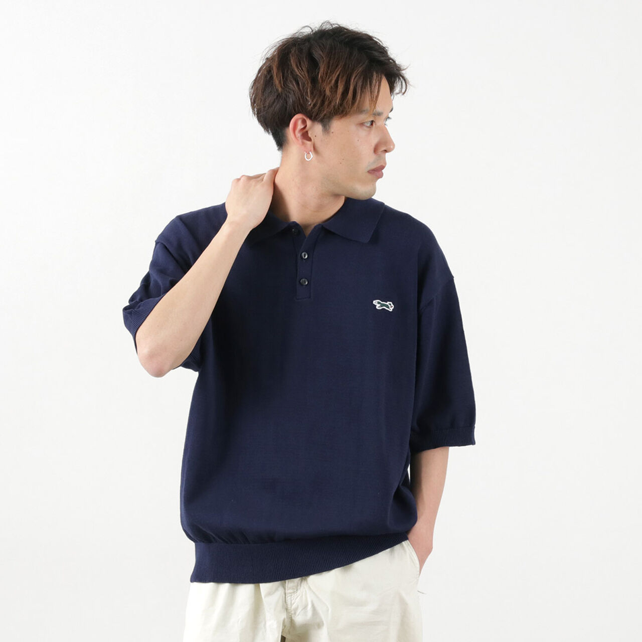 Fox Knit polo shirt,Navy, large image number 0