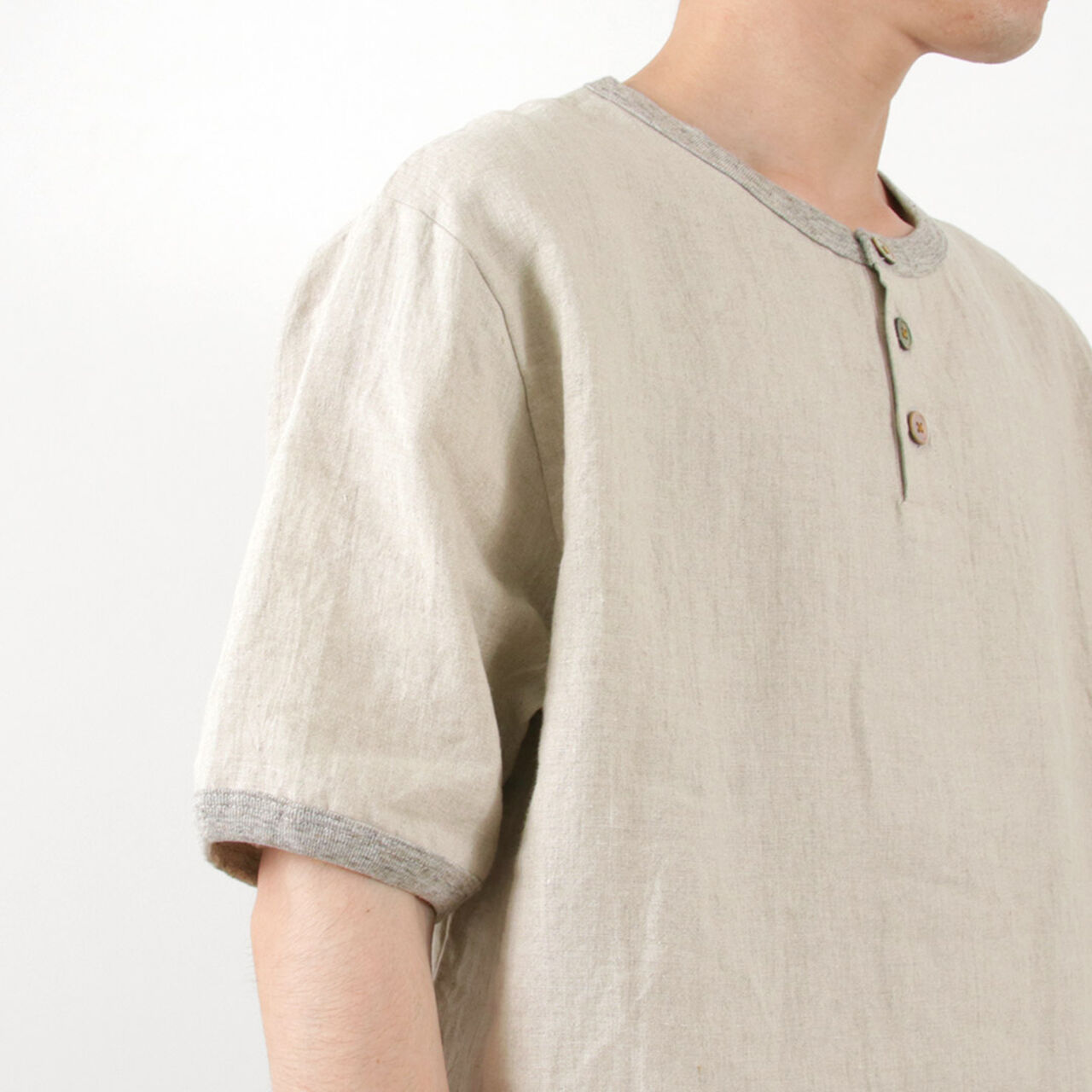 French Linen Henley Neck T-Shirt,, large image number 10
