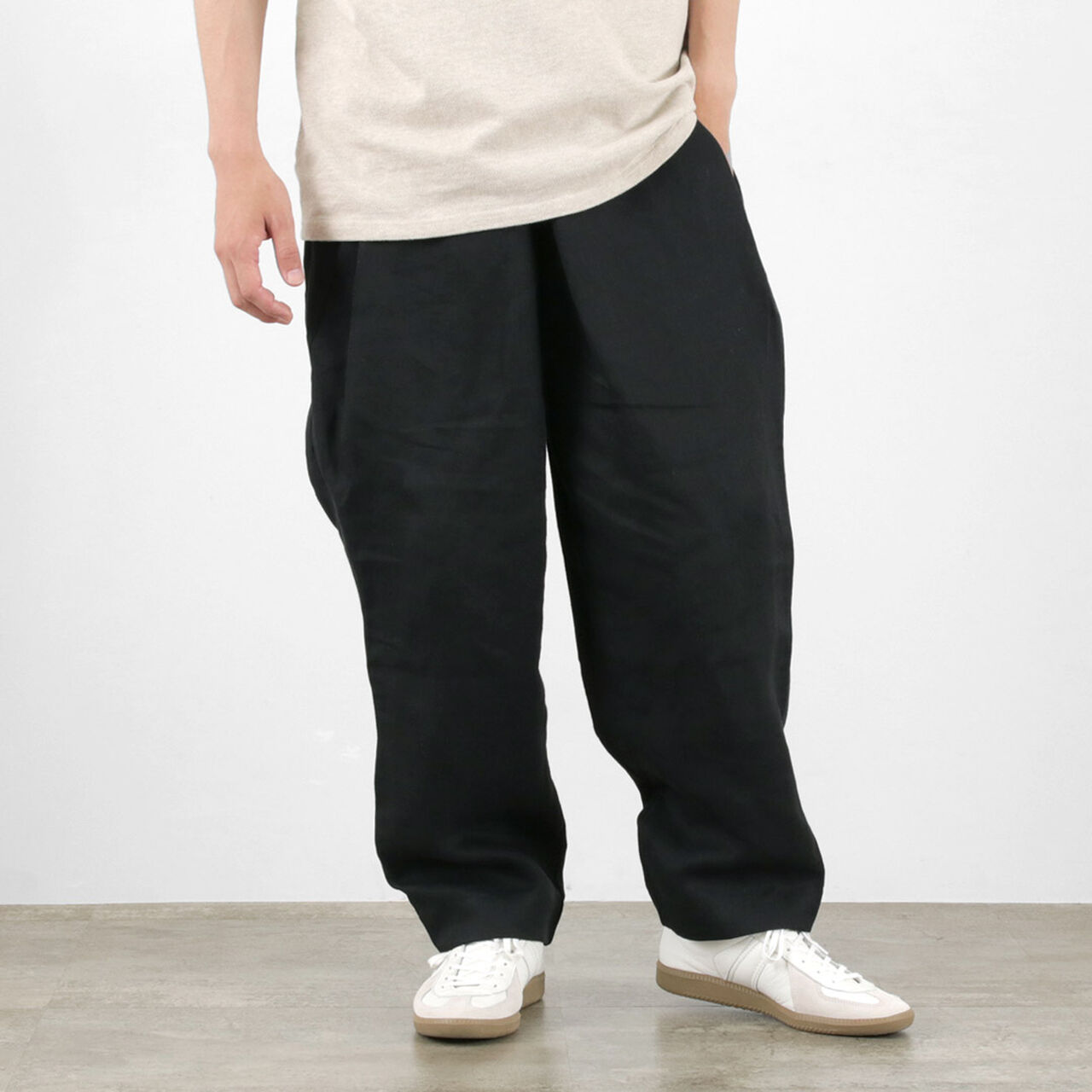 Vintage Linen Wide Tucked Easy Pants,Black, large image number 0