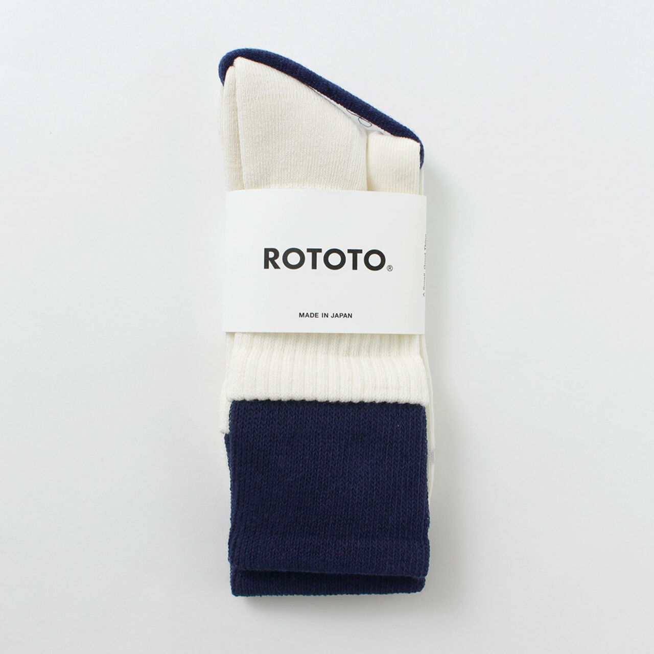 R1421 Organic cotton double layer crew socks,Navy_OffWhite, large image number 0