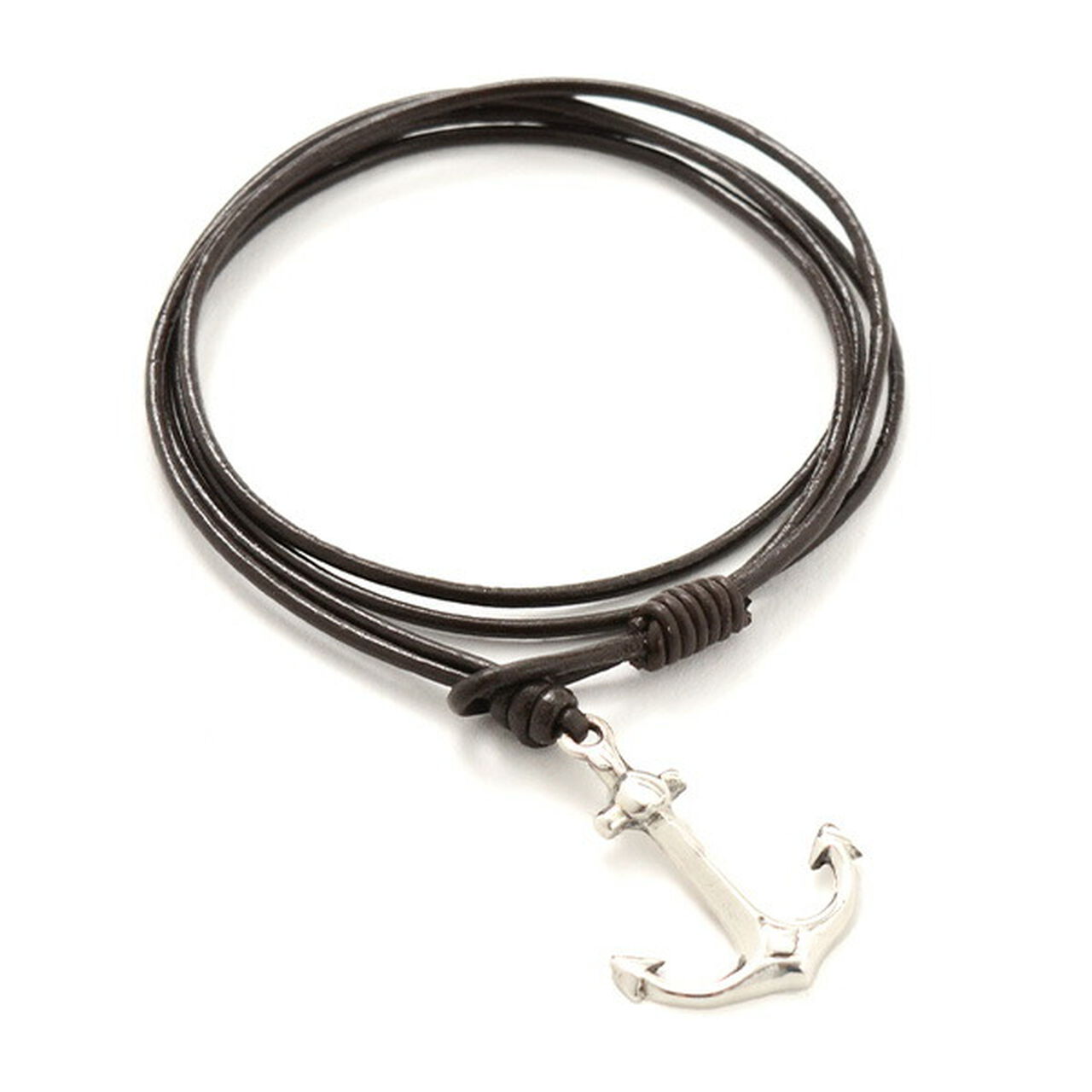 Anchor Leather Wrap Bracelet / Silver,Brown, large image number 0