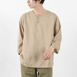Linen Canvas Henry Neck T-Shirt,Beige, swatch