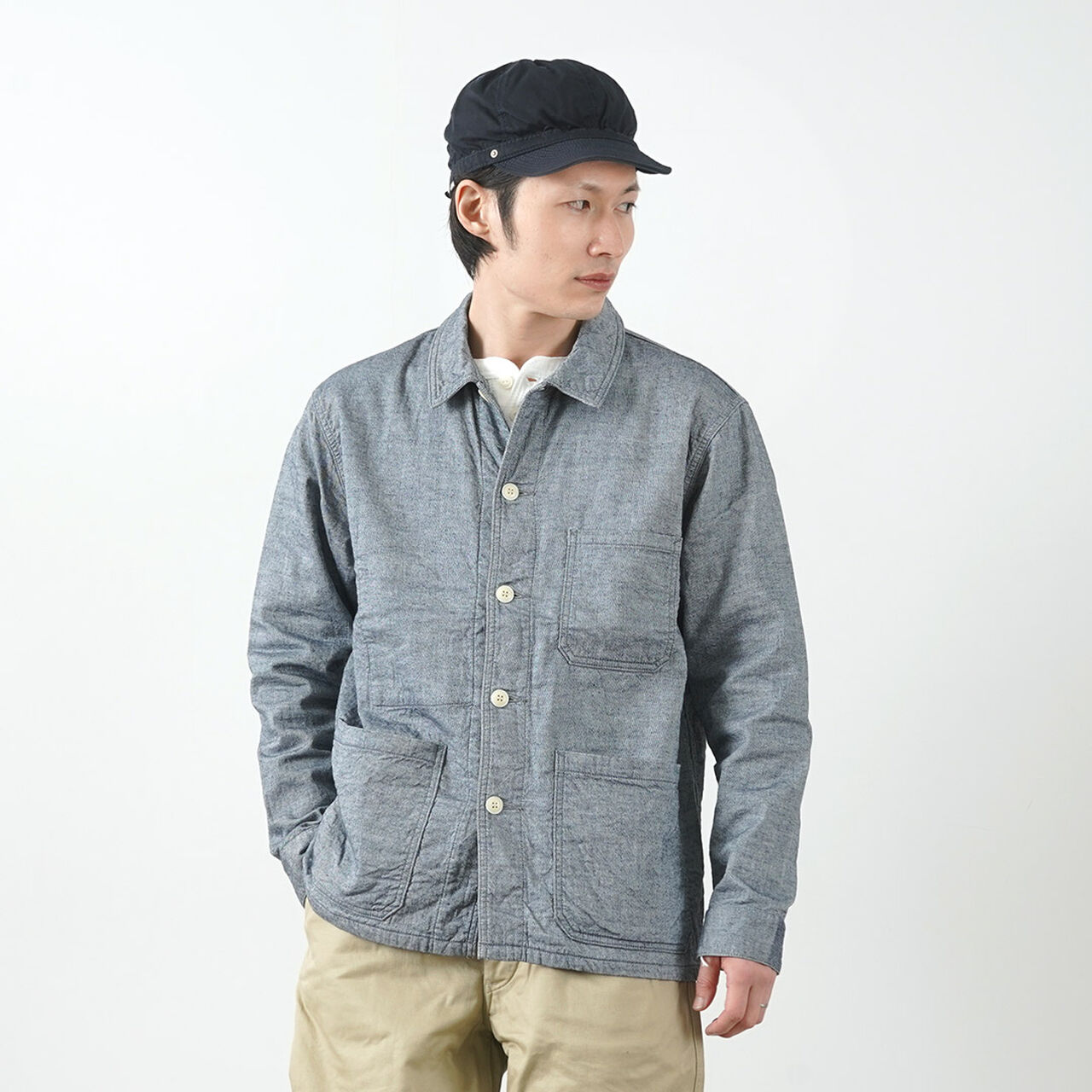 F2426 cotton linen double weave chambray jacket,, large image number 16
