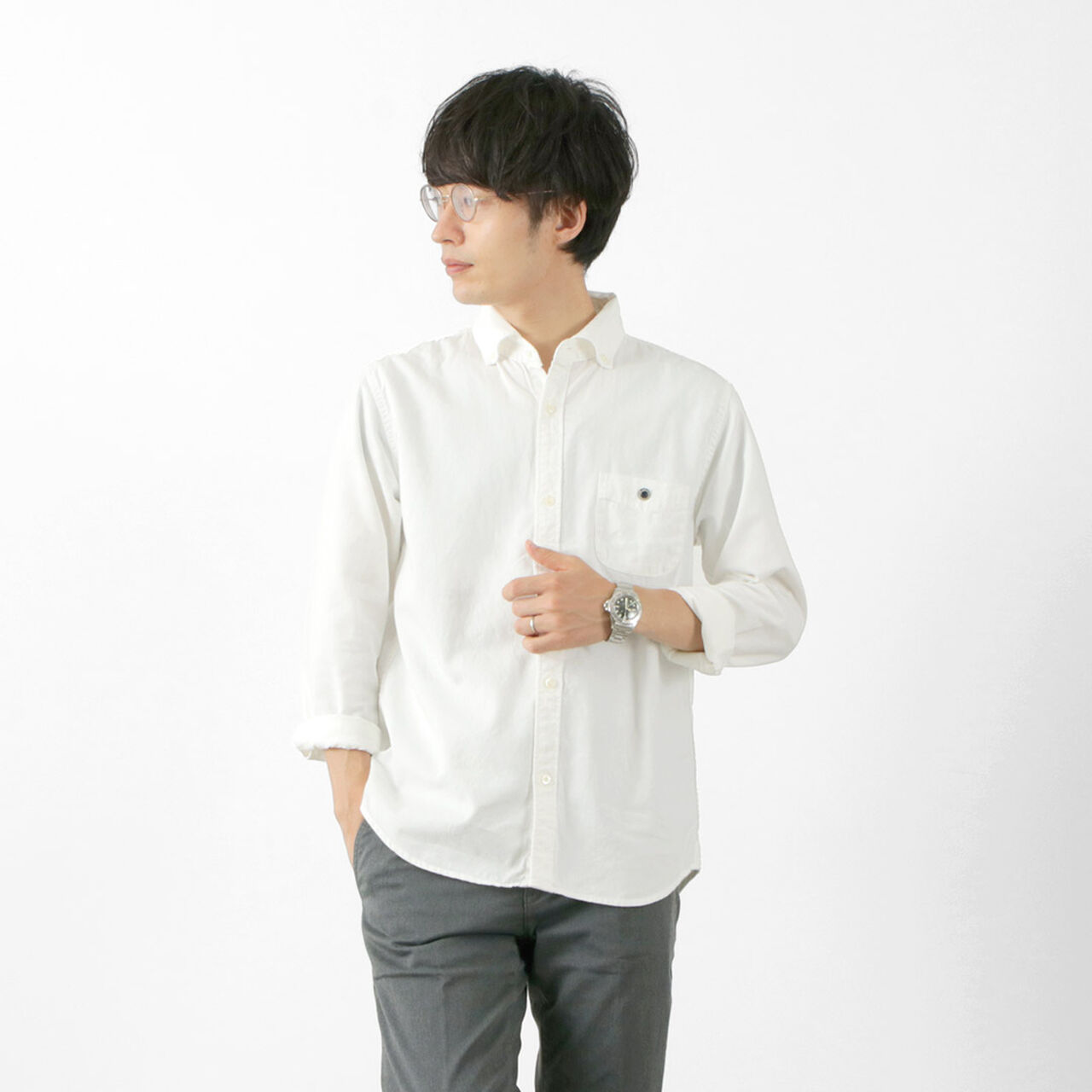Colour Special Order Ox Long Sleeve Button Down Shirt,White, large image number 0