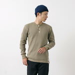 Anti-Bacterial Fabric Waffle Henley Neck Long Sleeve,Beige, swatch