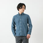 Stretch plain flannel button-down shirt,Blue, swatch