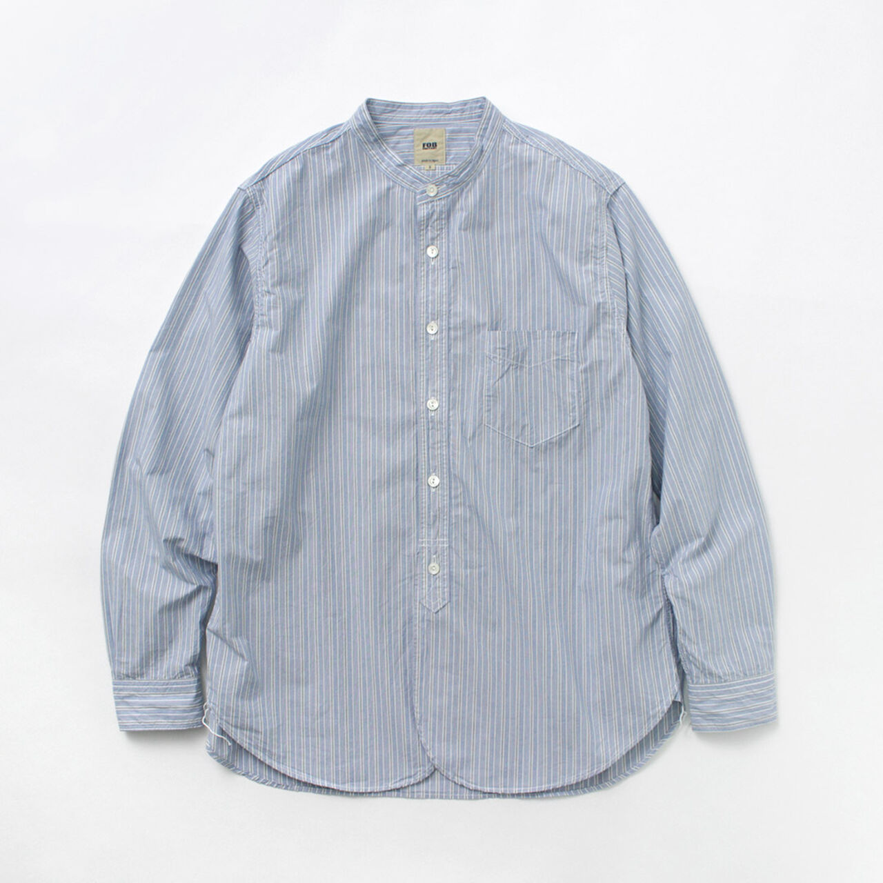 F3488 striped band collar shirt,, large image number 0