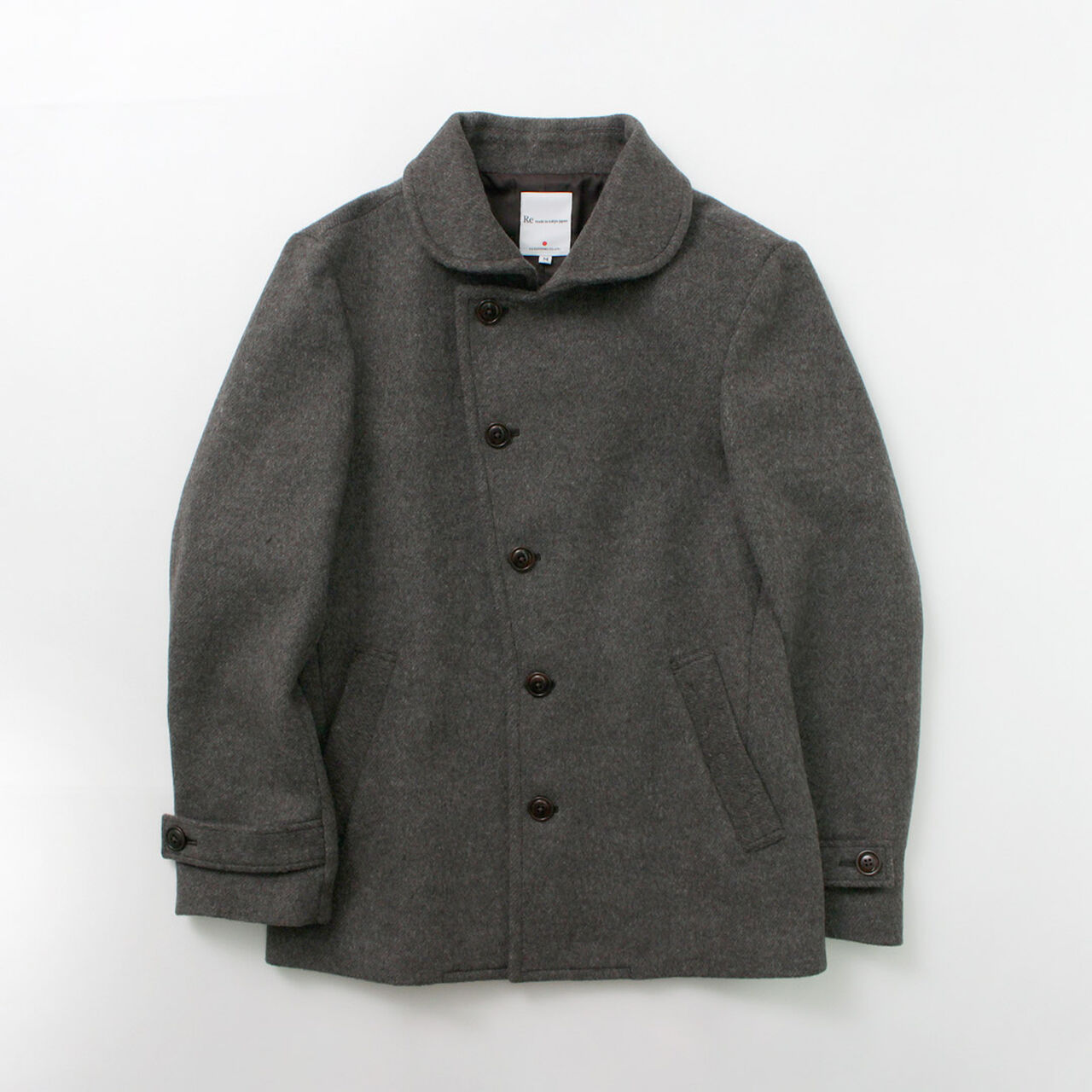 Wool Melton Stand Collar Pea Coat,, large image number 3