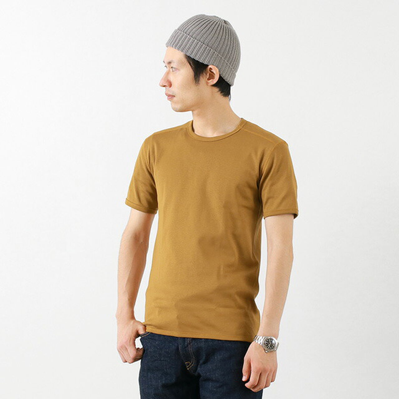 Perfect Inner Giza Cotton Crew T-Shirt,GoldBeige, large image number 0