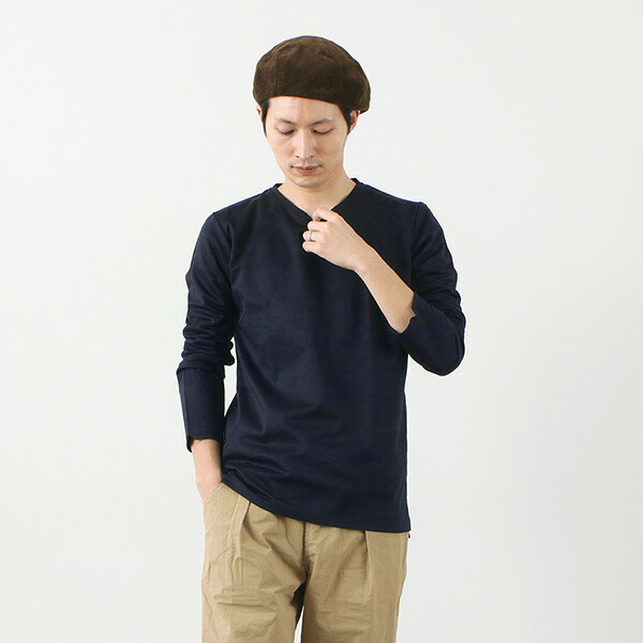 Tokyo Made V-Neck Long Sleeve Dress T-Shirt,Navy, large image number 0