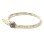 Waxed cord silver single strand concho bracelet,White, swatch